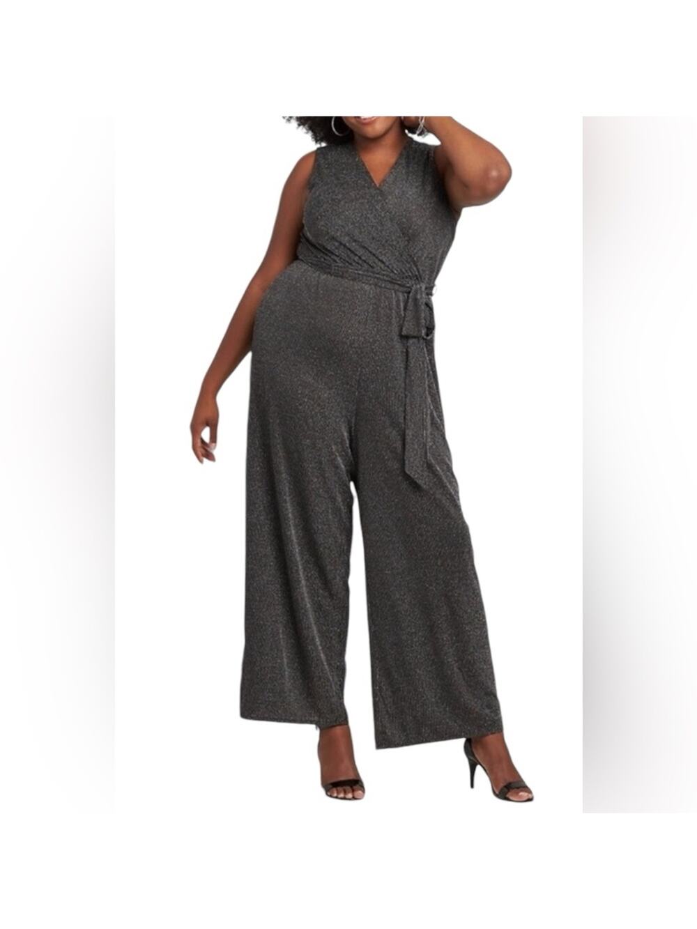 Lane Bryant Metallic Striped Black Evening Jumpsuit Wide Legs Womens Plus 18/20